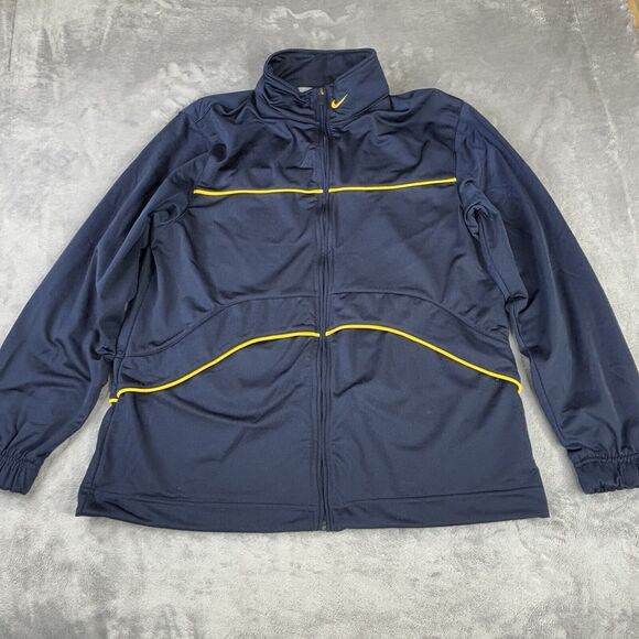 Vintage Nike Jacket Mens Large Blue Full Zip Spell Out Y2K‎ Track Yellow Trim - Picture 2 of 14